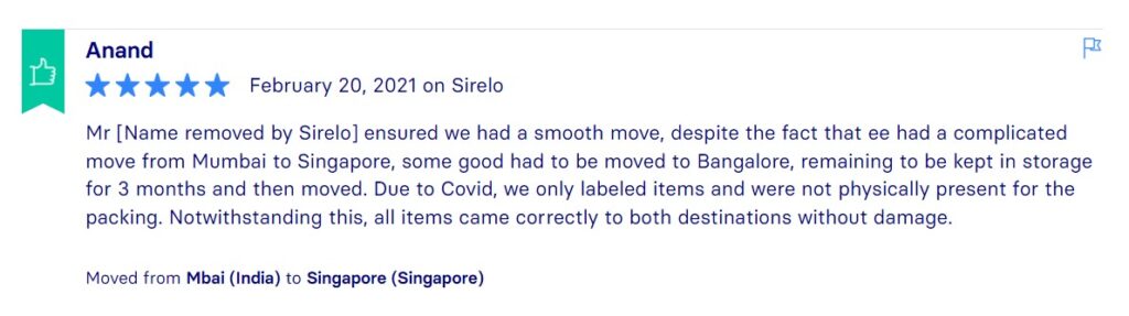 Sirelo Reviews, Across International Relocation Singapore Pte Ltd