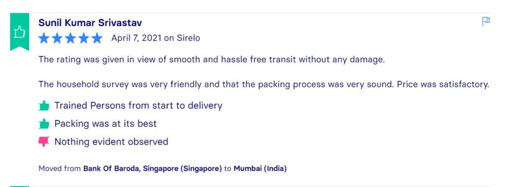 Sirelo Reviews, Across International Relocation Singapore Pte Ltd