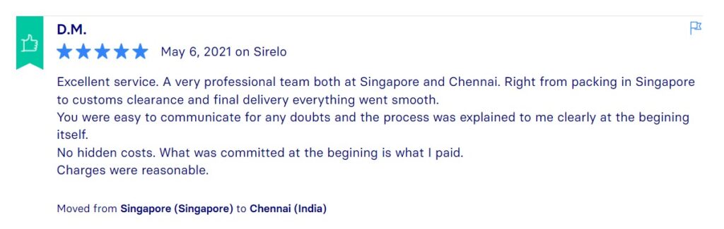 Sirelo Reviews, Across International Relocation Singapore Pte Ltd