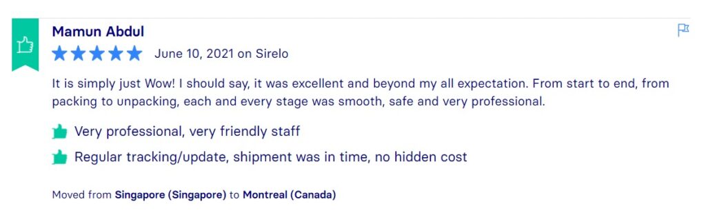 Sirelo Reviews, Across International Relocation Singapore Pte Ltd