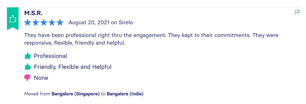 Sirelo Reviews, Across International Relocation Singapore Pte Ltd