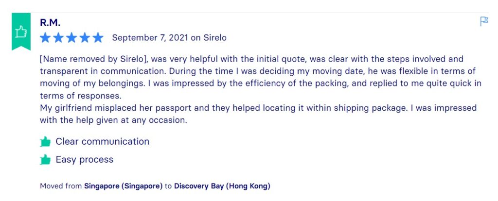 Sirelo Reviews, Across International Relocation Singapore Pte Ltd