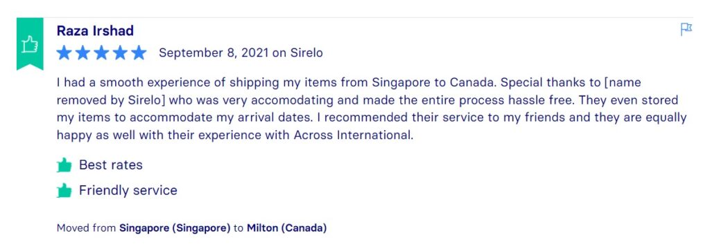 Sirelo Reviews, Across International Relocation Singapore Pte Ltd