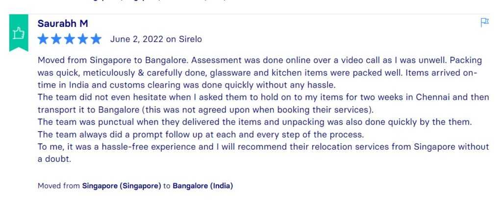 Sirelo Reviews, Across International Relocation Singapore Pte Ltd