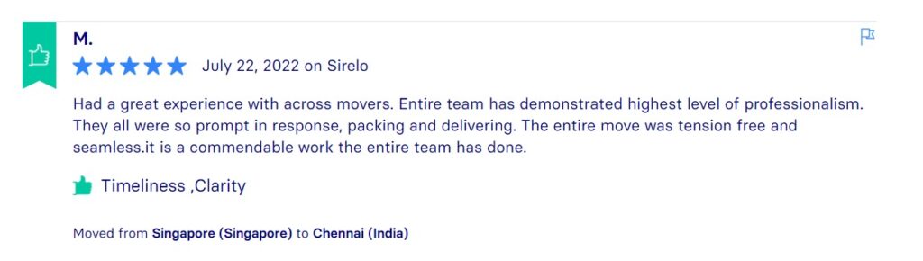 Sirelo Reviews, Across International Relocation Singapore Pte Ltd