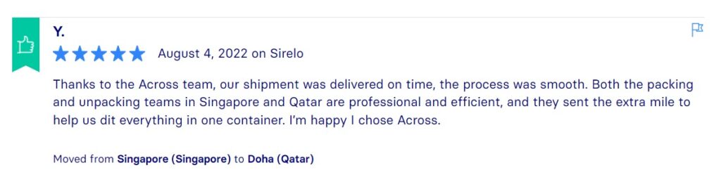 Sirelo Reviews, Across International Relocation Singapore Pte Ltd