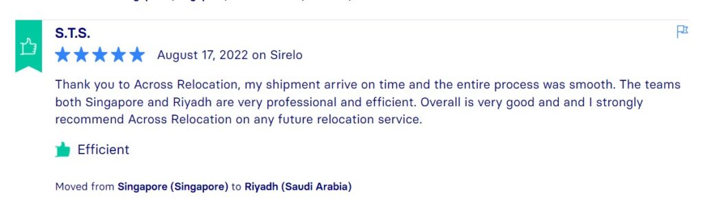 Sirelo Reviews, Across International Relocation Singapore Pte Ltd