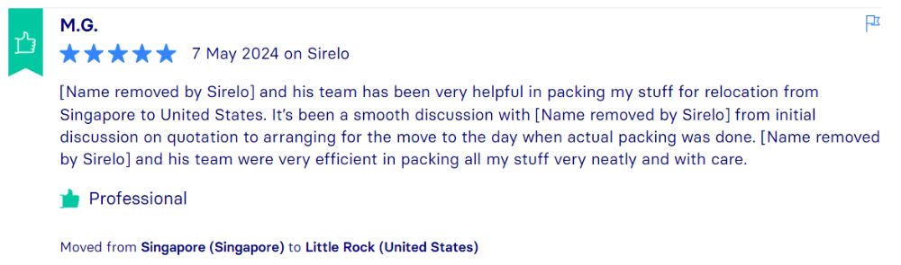 Sirelo Reviews, Across International Relocation Singapore Pte Ltd