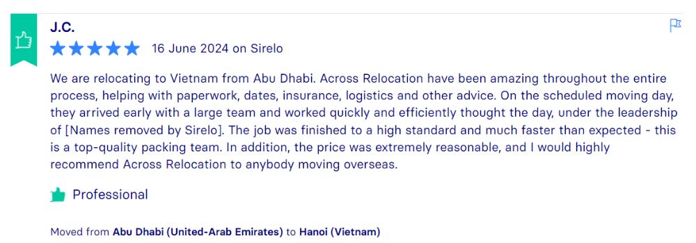 Sirelo Reviews, Across International Relocation Singapore Pte Ltd